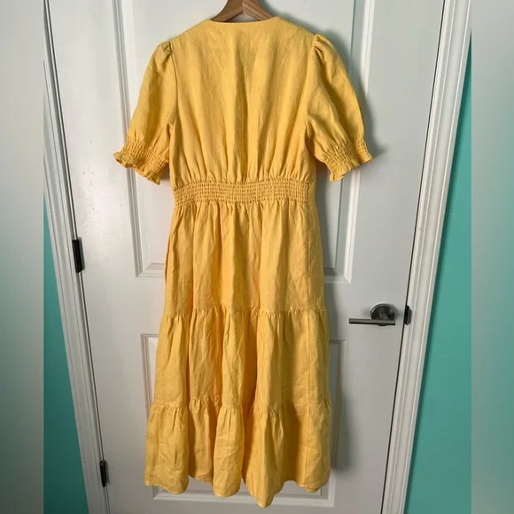 Boden Anna Linen Tiered Midi Dress in Buttermilk Yellow - Picture 10 of 10
